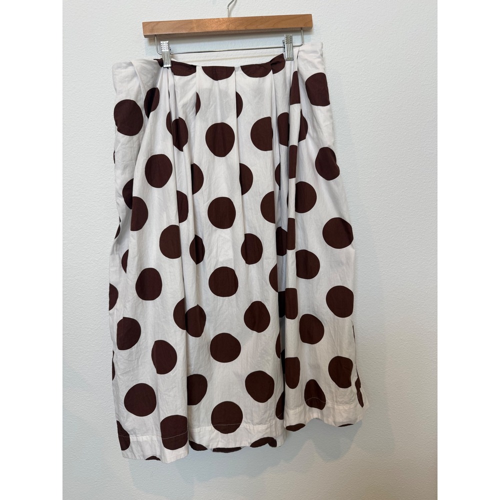 Maeve Anthropologie Cotton Poplin Brown White Polka Dot Midi Skirt Pockets 1X - Picture 3 of 10